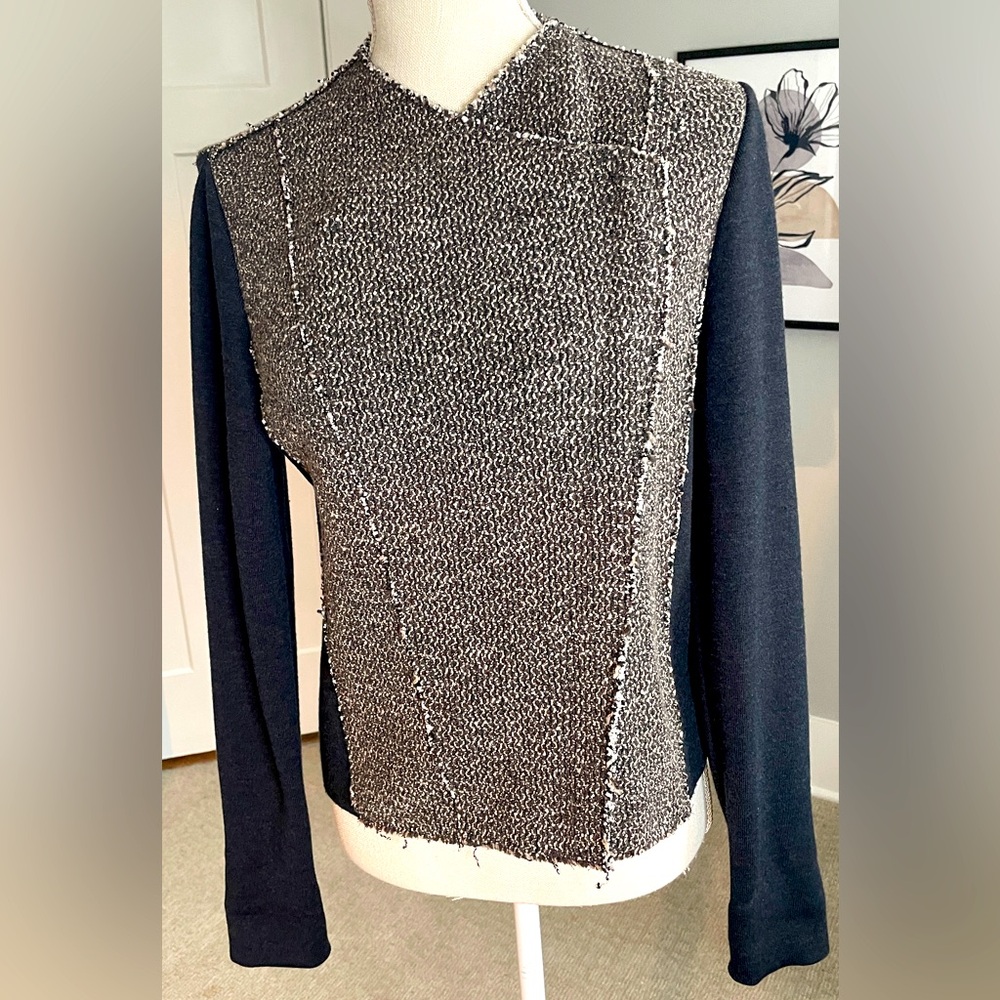 Elie Tahari Size M Gray Zip-Up Twill Blazer Jacket with Black Sleeves & Back